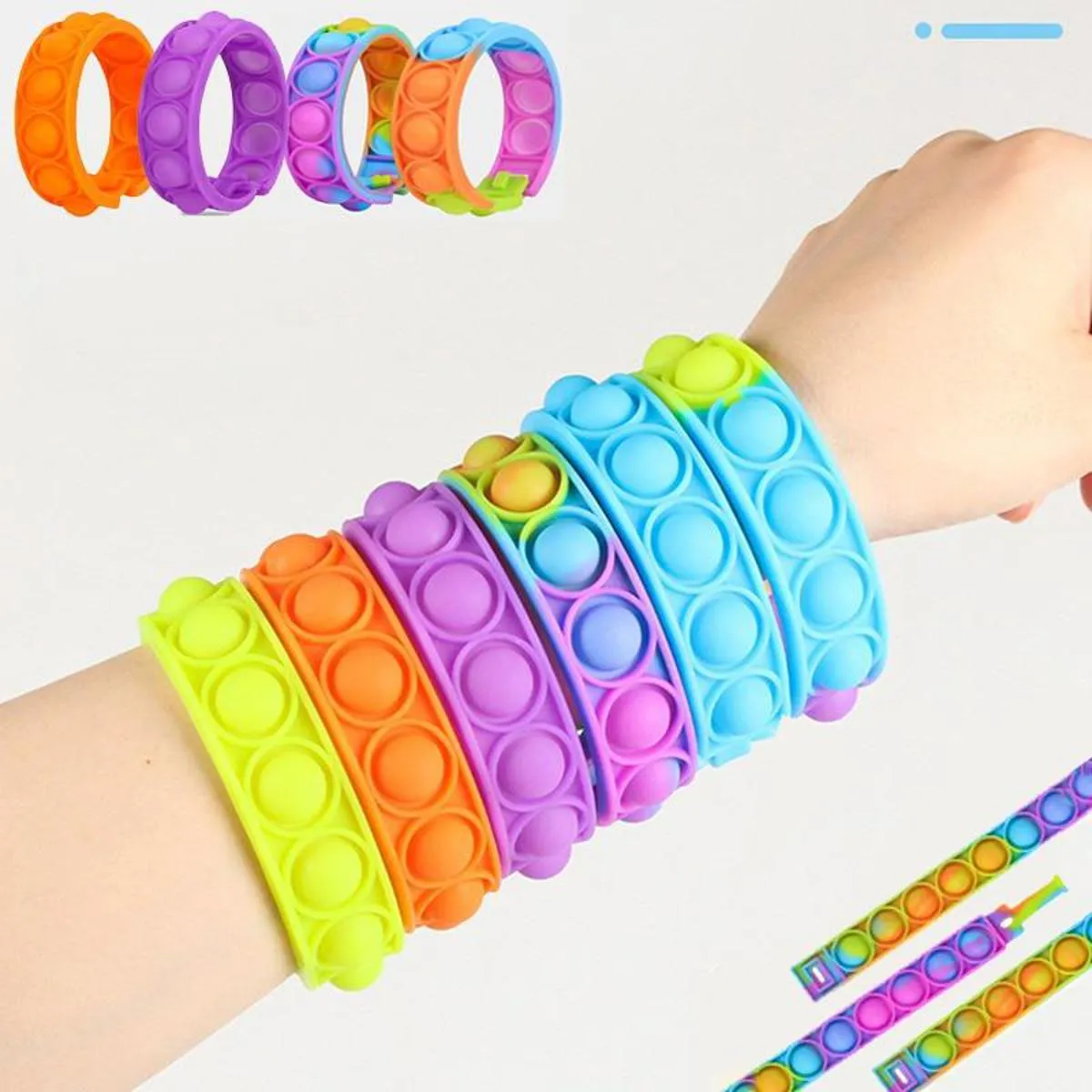 Popit Stress Relief Wristband Fidget Toys, Wearable Push Pop Bubble Sensory Fidget Hand Finger Press Silicone Bracelet Toy image 3