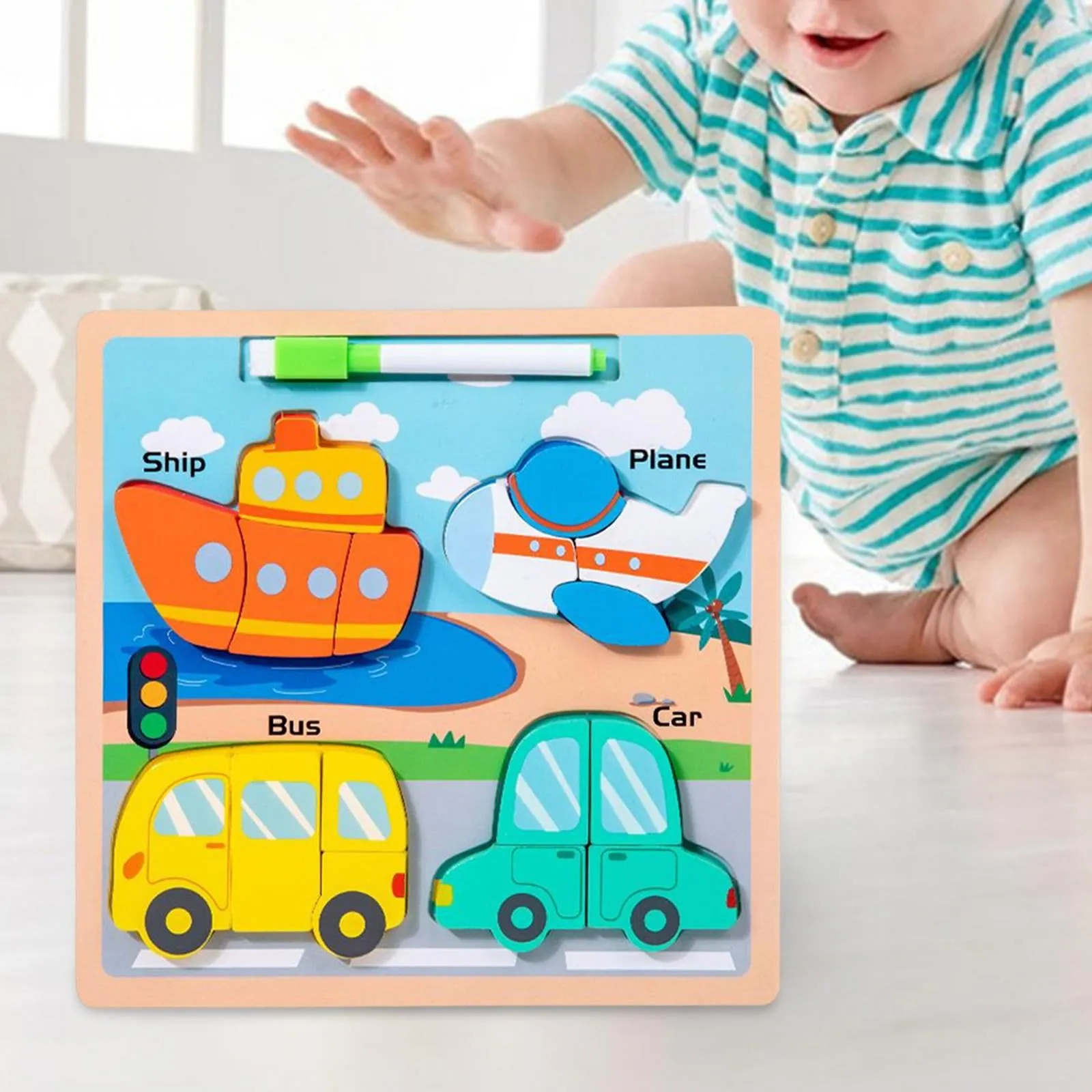 2 In 1 Wooden Puzzle Drawing Board Jigsaw Board Color Shapes Montessori Multifunctional White Board Wuth Puzzles For 2 3 4 5  Year Old Boys Girl And Kids Fun And Learn Toy Best Educational Utensils image 4