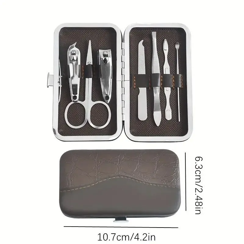 7 In 1 Manicure Kit, Carbon Steel Professional Pedicure Kit, Nail Scissors Grooming Kit with Leather Travel Case, Men Women Manicure Pedicure Kit, Nail Care Tool For Home Use image 2