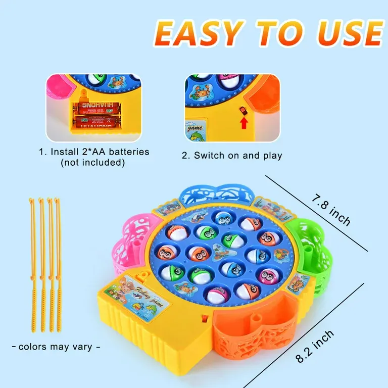 Fishing Game Toy Set with Rotating Board with Music On/Off Switch for Quiet Play, Includes Fishes and Fishing Poles, Safe and Durable Toy for Toddlers and Kids - 15 Pcs / 24 Pcs & 45 Pcs image 5