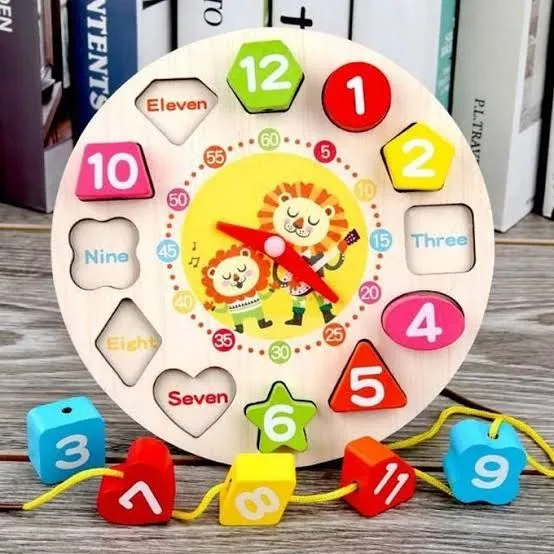 Wooden Shape Sorting Clock Educational ToyWooden Learning Clock Teaching Time Shape Sorting Number Blocks Puzzle ToyWooden Clock With Beads image 5