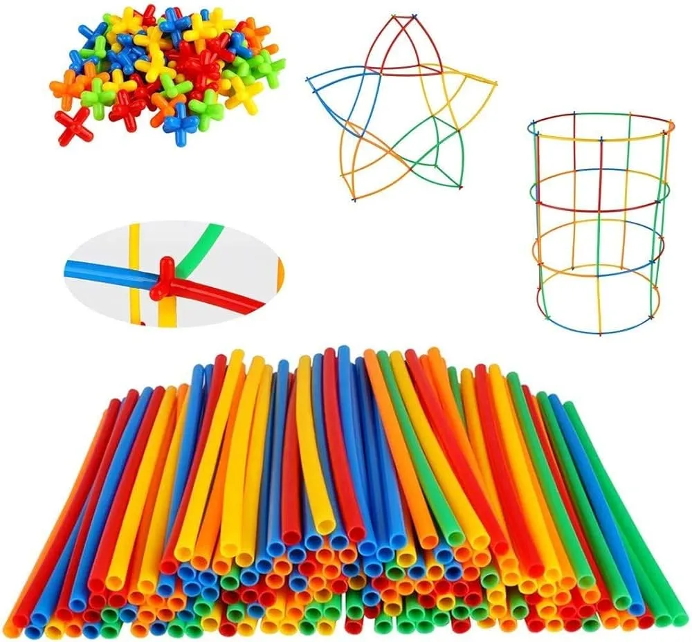 Rainbow Straw Constructor Stem Building Toys 110 pcs Interlocking Plastic Educational Toys Engineering Building Blocks -Construction Blocks- Colorful Motor Skills Interlocking Plastic Engineering Toys Best Educational Toys Gift for Boys & Girls image 3