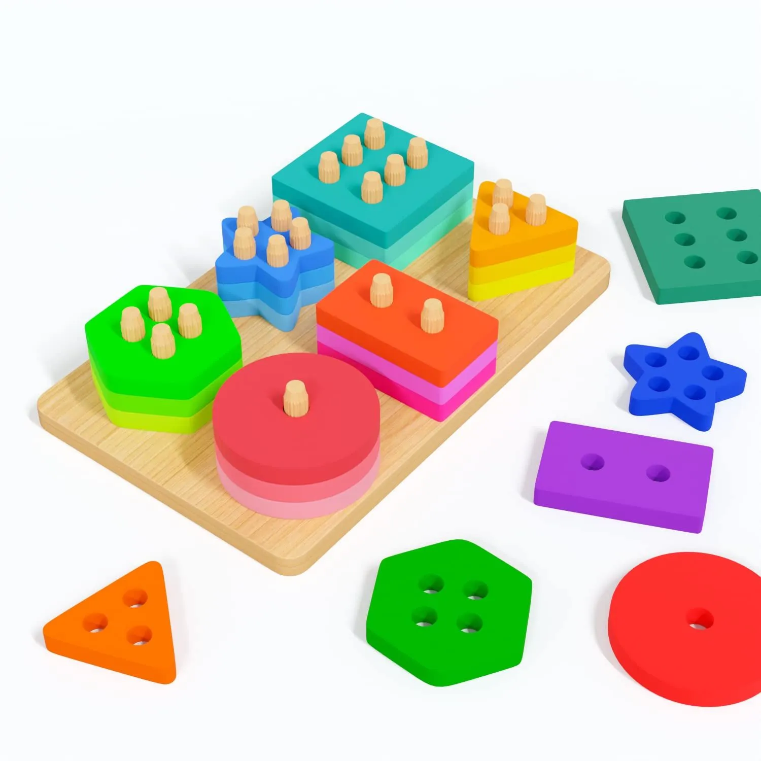 Children puzzle wooden six sets of column toys early education wisdom set of column intelligence geometric shape cognition matching blocks