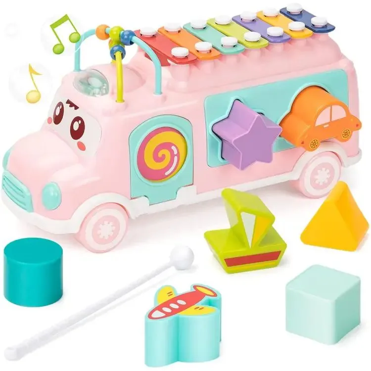 Music Xylophone Bus Toys Instrument Knocking Piano Lovely Beads Blocks Shape Sorting Learning Educational Baby Toys For Children image 2