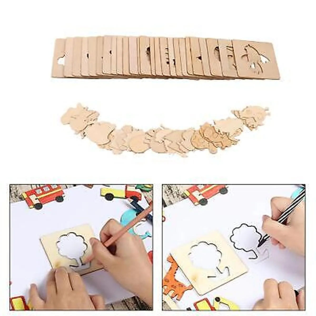 Kids Wooden Drawing & Puzzle Kit Best Learning Toy For Kids 12 Pieces image 1
