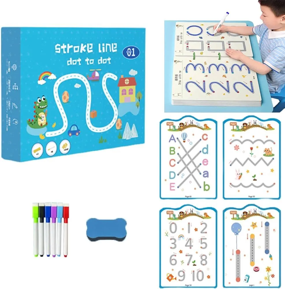 Magical Tracing Workbook Reusable Calligraphy Copybook Practice Drawing Book with Pen and Eraser,Help Children Improve Concentration and Hand-Eye Coordination 64 Pages image 5