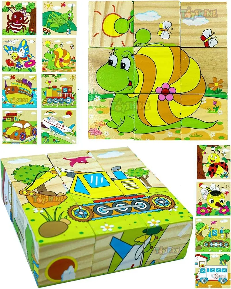  6 in 1 Wooden Block Puzzle 6 Sided Funny Universal Jigsaw Cubical Wooden Blocks  For 2 3 4+ Years Boy Girl Educational Montessori Toys Jigsaw Puzzle image 7