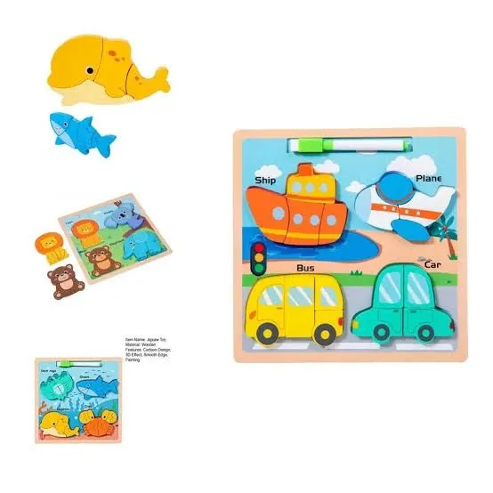 2 In 1 Wooden Puzzle Drawing Board Jigsaw Board Color Shapes Montessori Multifunctional White Board Wuth Puzzles For 2 3 4 5  Year Old Boys Girl And Kids Fun And Learn Toy Best Educational Utensils image 1
