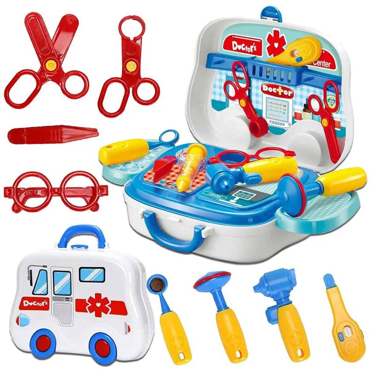 Doctor Kids Medical Center Hospital Convertible Mini Carry Case Portable Role Play Set with Accessories