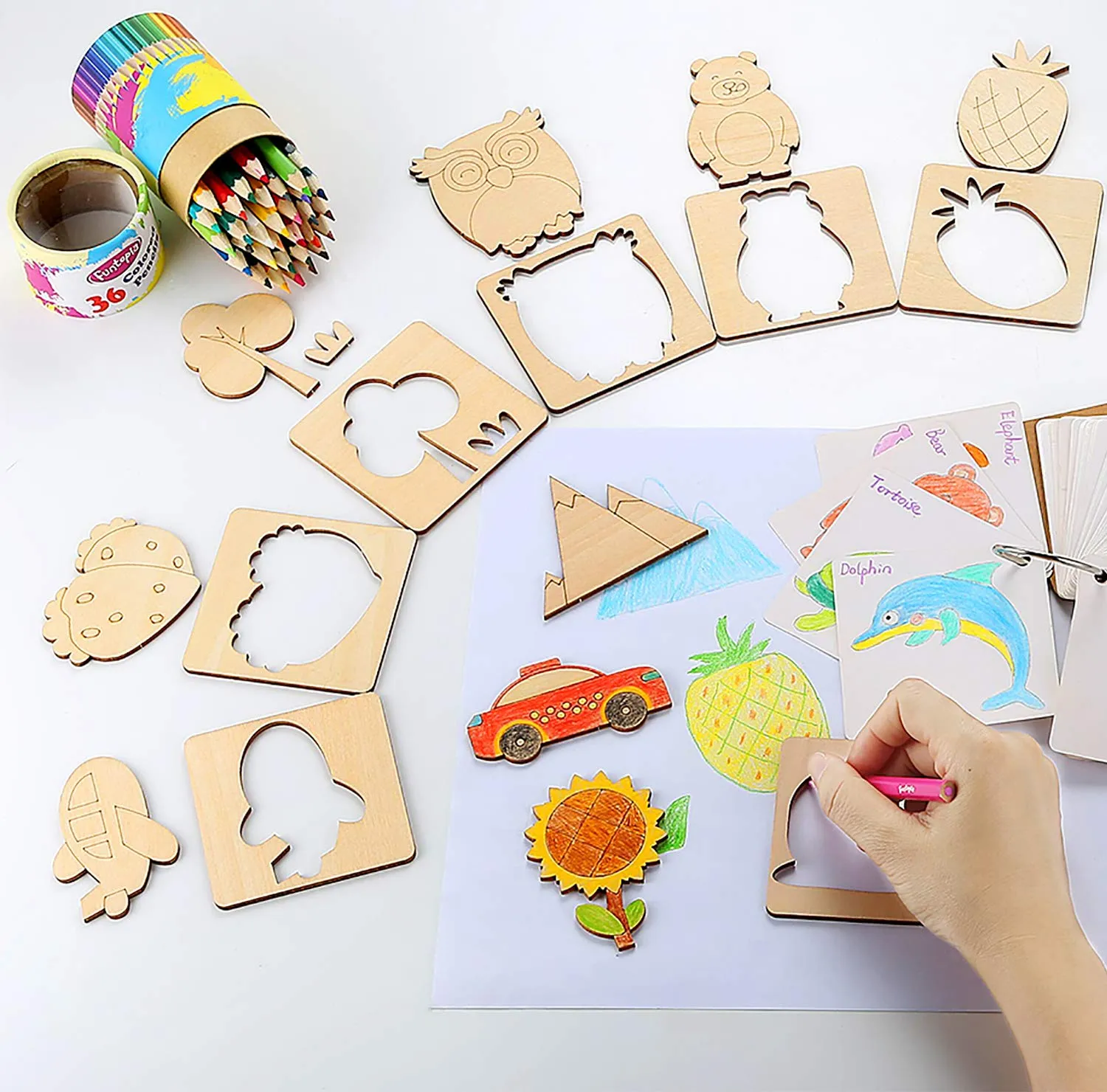 Kids Wooden Drawing & Puzzle Kit Best Learning Toy For Kids 12 Pieces image 3