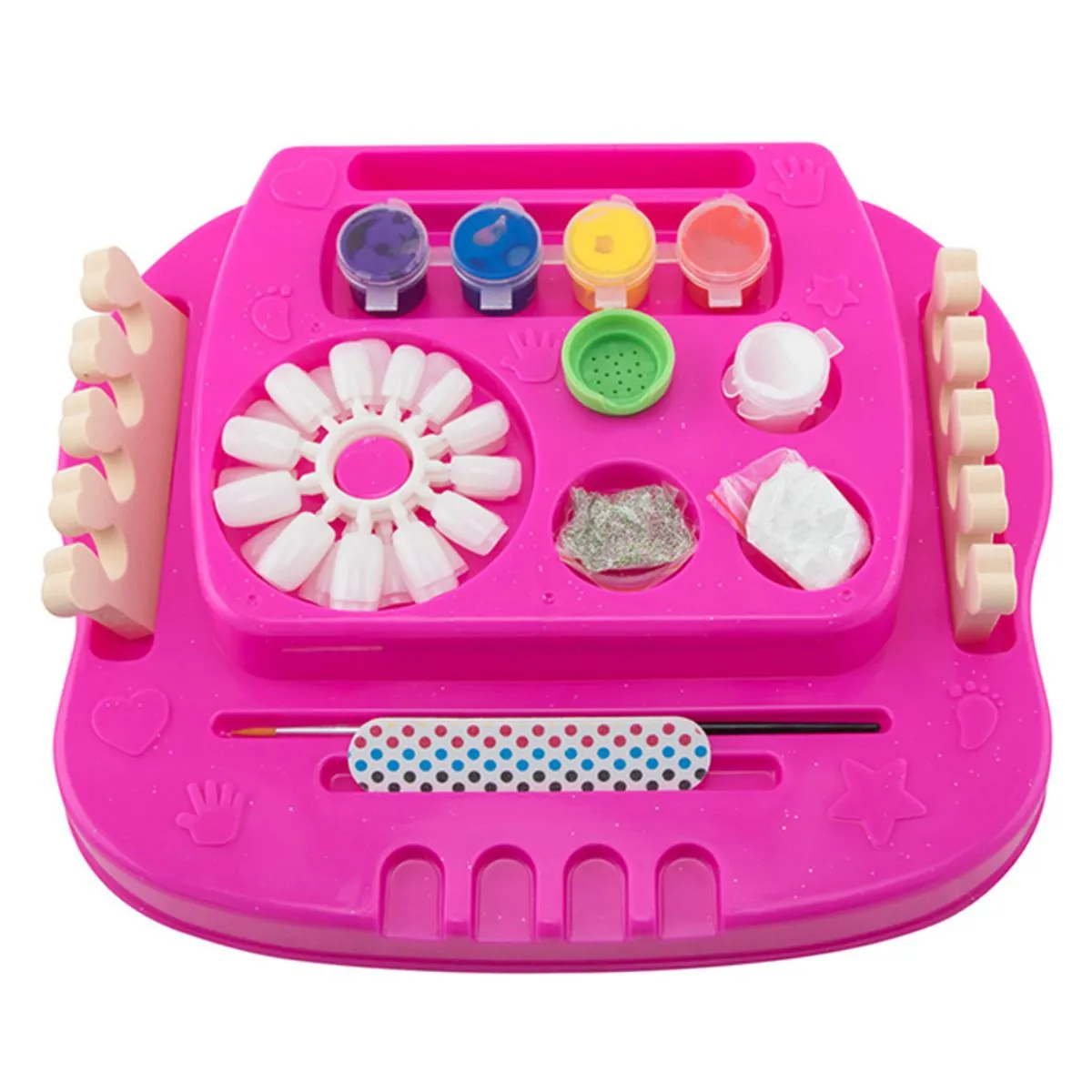 Nail Art Saloon Glitter Set For Nail Polishing Pretend  Play Girls Toys - pink image 1