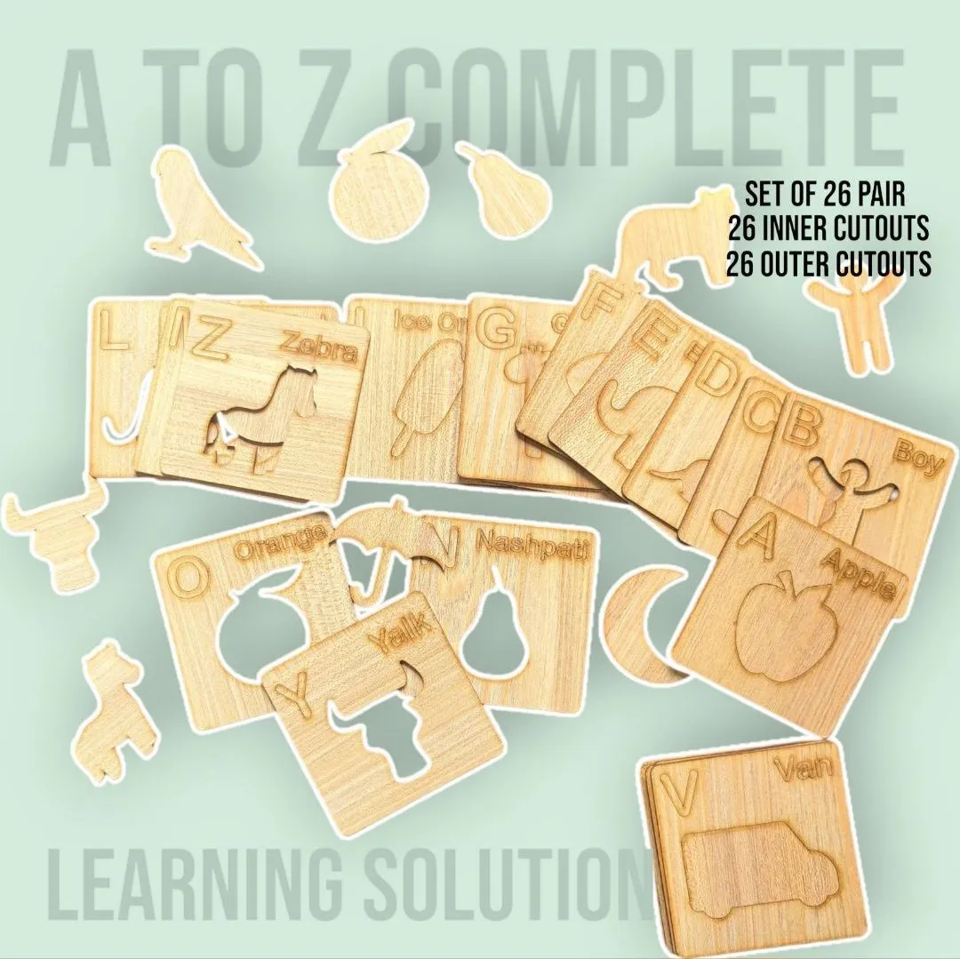 ABC kids Wooden Drawing Stencils - Complete Alphabets With Free 6 Pencil Colors image 2