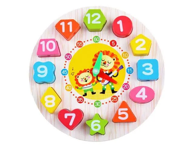 Wooden Shape Sorting Clock Educational ToyWooden Learning Clock Teaching Time Shape Sorting Number Blocks Puzzle ToyWooden Clock With Beads image 3