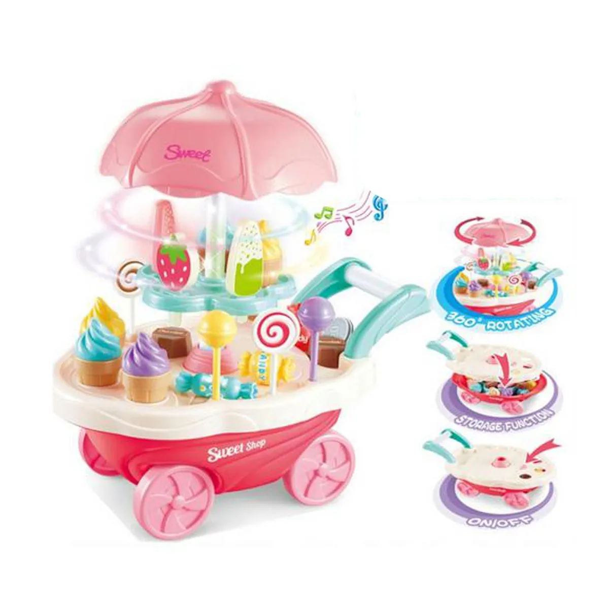 Ice Cream Candy Cart Pretend Play Food, Dessert And Cash Trolley With Music And Lighing For Girls And Boys Best For Gift