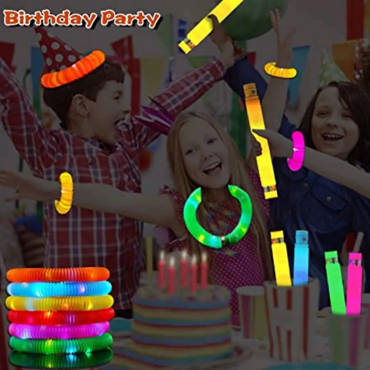 Pack of 12 LED Light Up Pop Tubes Sensory Fidget Toys Party Favors for Kids Glow in The Dark Fidget Tubes Pull and Stretch Tubes Fidget Toys for Kids Birthday Party Goodie Bag Stuffers Supplies image 6