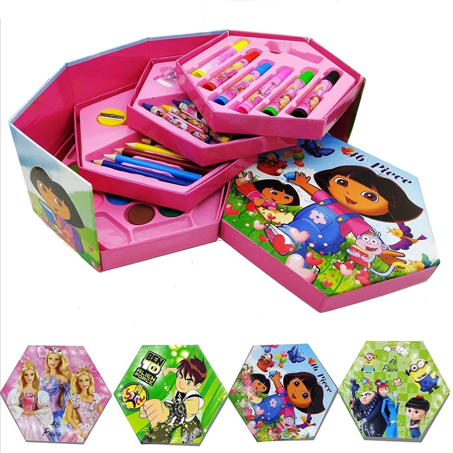 46 Pieces Coloring Kit Set - With Color Pencil, Crayons, Water Color, And Sketch Pens - Hexagon image 1