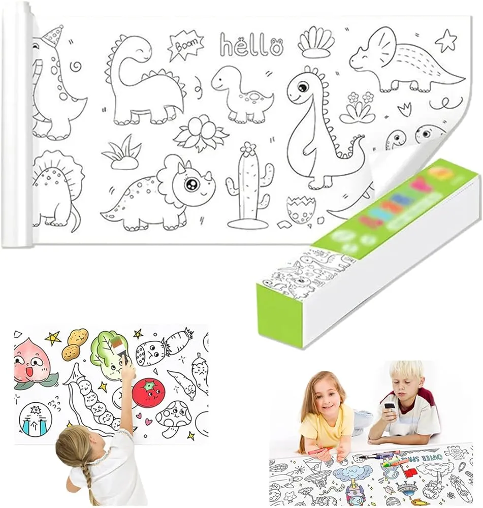 DIY Children Drawing Toys Arts Creative Handmade Graffiti Scroll Color Filling Painting Drawing Paper with Watercolor Pigments With 6 Poster Color Roll Size 150 x 19.7 CM: image 4