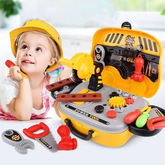 Deluxe - Pretend Play Tool Set Little Construction Workbench Including Toys Screw, Nuts, Hammers and More Tool Accessories In A Car Shape Briefcase Tool Set Box - 31 pieces - Yellow image 3