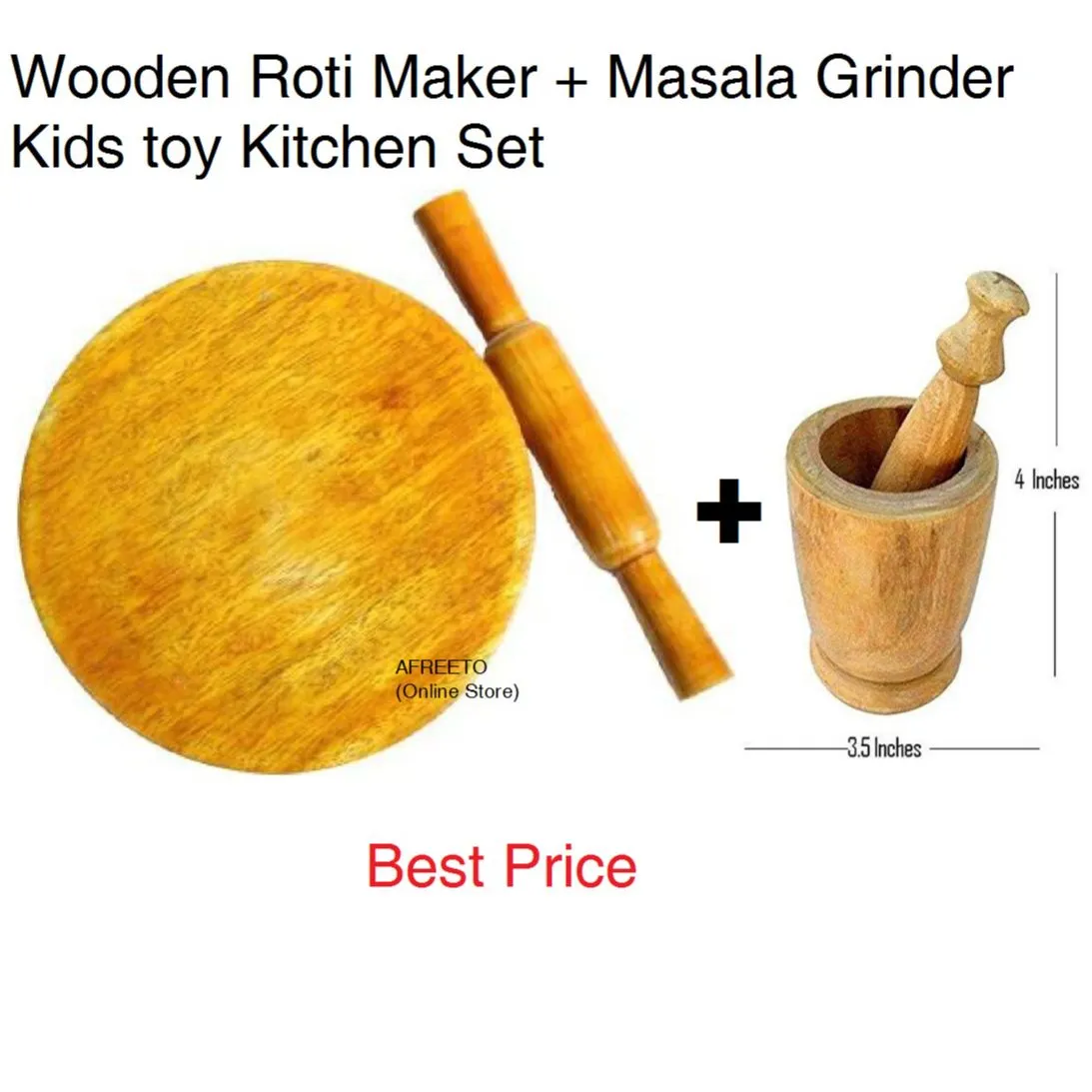 Mini roti maker Small Chakla Belan With Masala Grinfer Wooden Rolling Pin And Board Chakla Belan Toy For Girls image 2