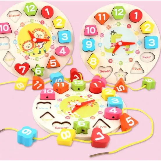 Wooden Shape Sorting Clock Educational ToyWooden Learning Clock Teaching Time Shape Sorting Number Blocks Puzzle ToyWooden Clock With Beads image 2