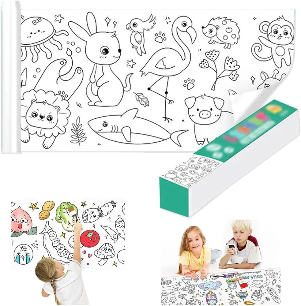 DIY Children Drawing Toys Arts Creative Handmade Graffiti Scroll Color Filling Painting Drawing Paper with Watercolor Pigments With 6 Poster Color Roll Size 150 x 19.7 CM: image 2