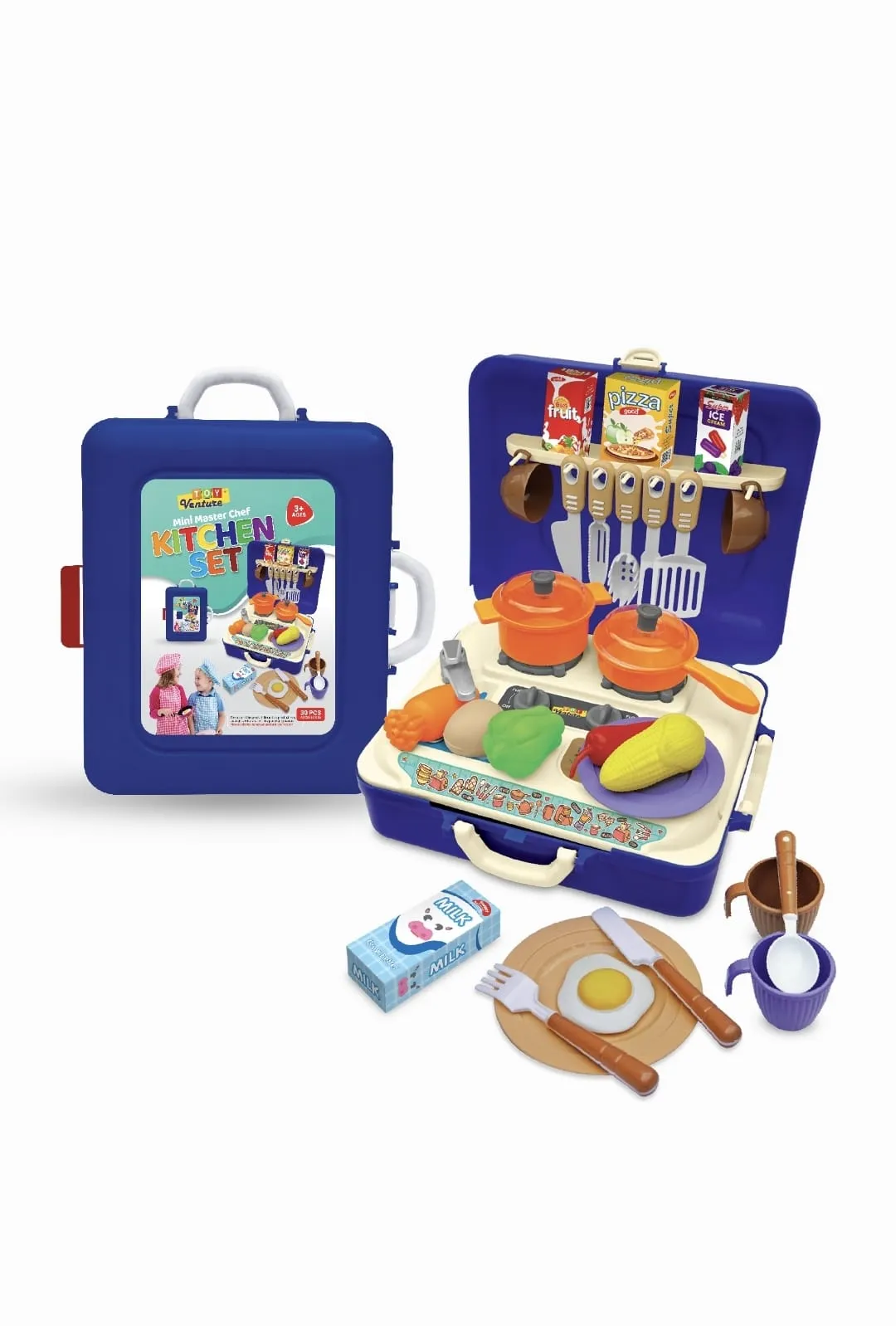 2 in 1 Kitchen Set For Kids Portable Pretend Play Little Chef Set Toys For Kids With Suitcase Role Play Cooking Kitchen Set Kids Toys for Girls Kitchen Set For Unisex image 2