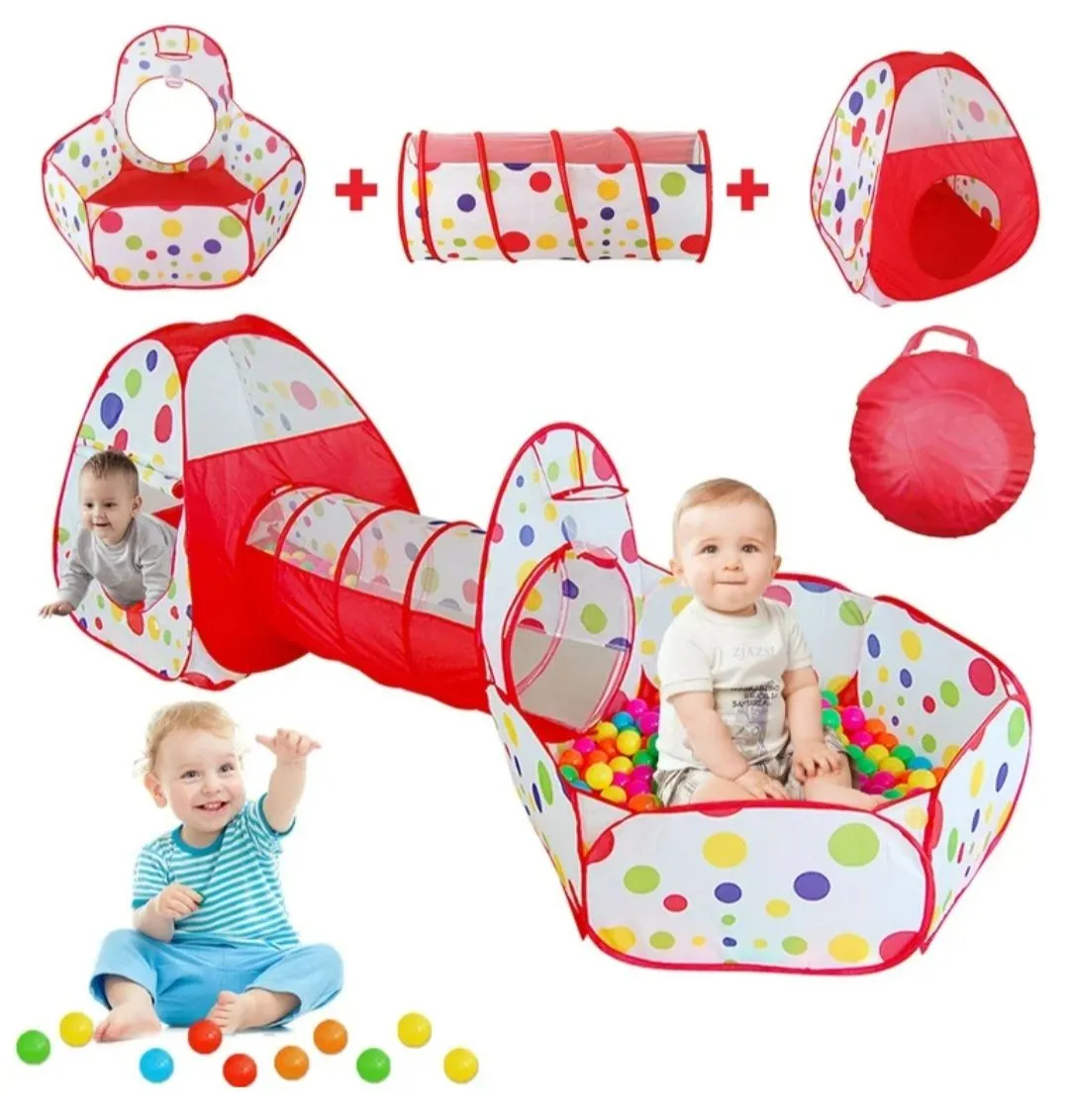 Nice baby 3 In1 Set Kids Play Tent Play Tunnel, Baby Ball Pit with Basketball Hoop, Pop Up Castle Tunnel Crawl Playhouse Toddlers Foldable Gifts for Boys&Girls(Balls Not Included) image 5