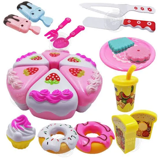 Kids Kitchen Toys DIY Cutting Birthday Cake Pretend Play Food pink - 22 Pcs