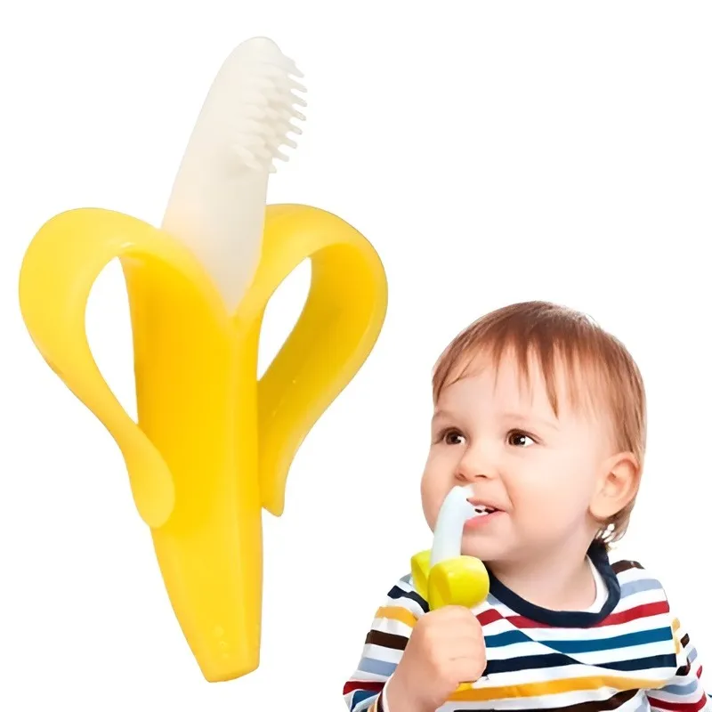 Soft Silicone Baby Banana Yellow Banana Infant Toothbrush, Easy to Hold, Train Infants Babies and Toddlers for Oral Hygiene, Teether Effect for Sore Gums, 4.33" x 0.39" x 7.87", BR003 image 1
