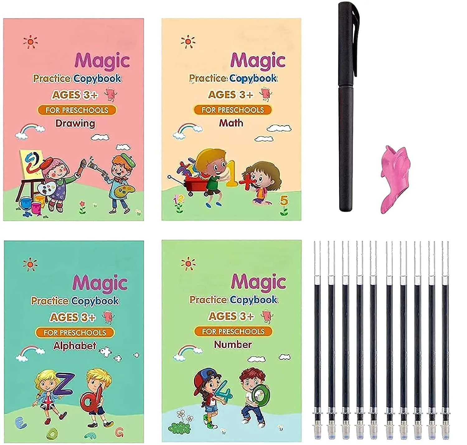 Sank Magic Practice Copybooks with Magic Pen - Reusable Handwriting Workbook for Kids - English Letters, Numbers, Addition, Subtraction, Drawing, and Calligraphy Pens Set for Beginners image 4