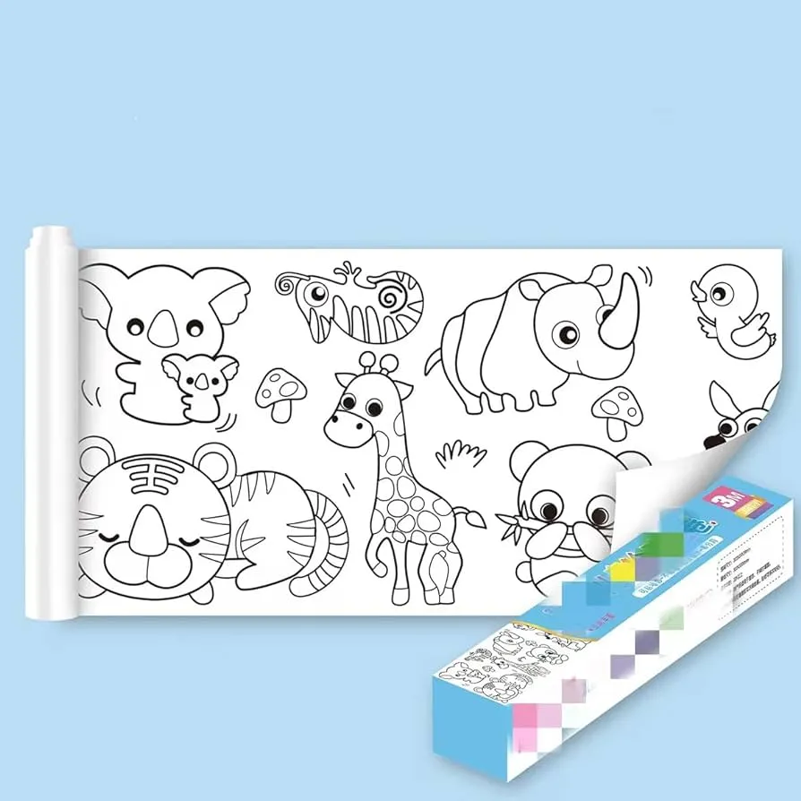 DIY Children Drawing Toys Arts Creative Handmade Graffiti Scroll Color Filling Painting Drawing Paper with Watercolor Pigments With 6 Poster Color Roll Size 150 x 19.7 CM: image 3