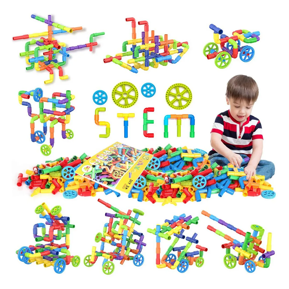 STEM Building Blocks Colorful Pipe Tube Creative Puzzle Construction Set with Wheels image 1