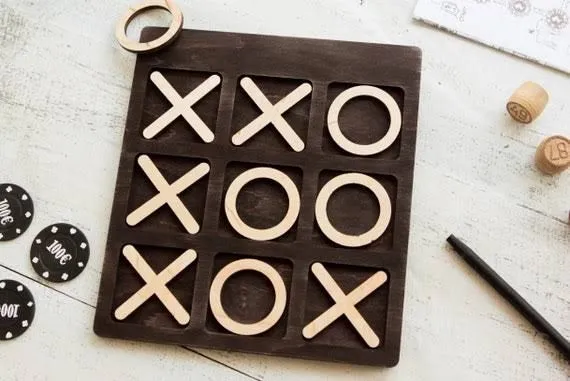 10-Piece Premium Wood Tic-Tac-Toe Board Game 6" Outdoor/Indoor Party Set Toy for Children/Adults, Classic Coffee image 5