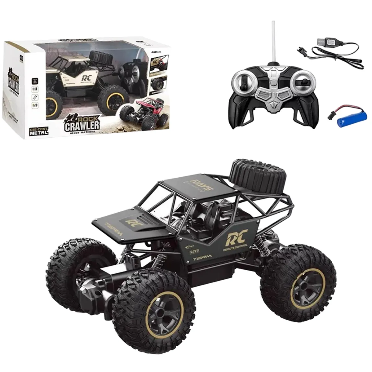 RC Car Remote Control Truck 4x4 Off Road Monster Truck for Kids, 2.4Ghz 1:16 Rock Crawler with Two Rechargeable Batteries Waterproof for All Terrain Electric Toy Car for Boys and Girls