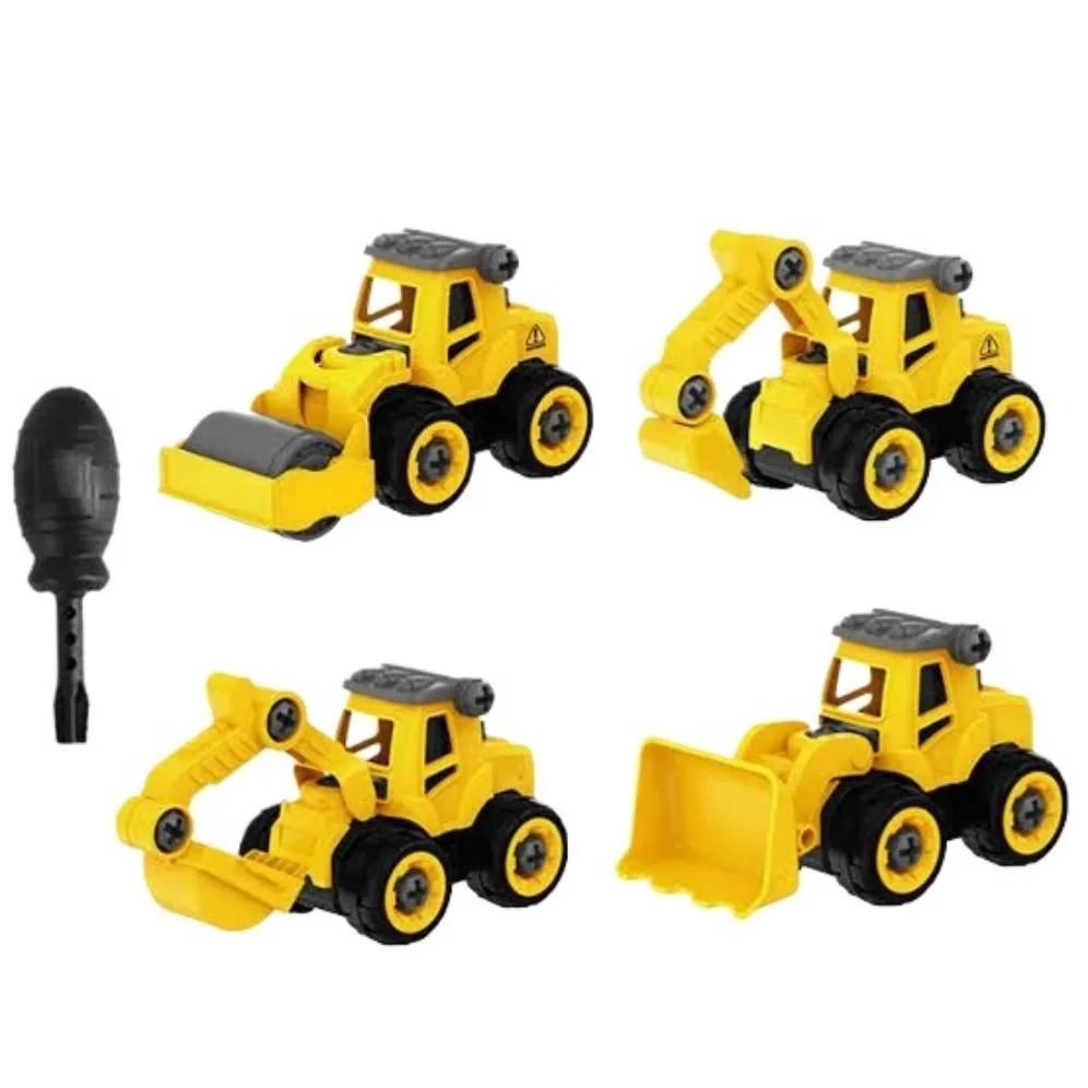 4 In 1 Construction Vehicles Truck Toys Set Take Apart Educational Portable Engineering Tool  Toys Playset For Kids