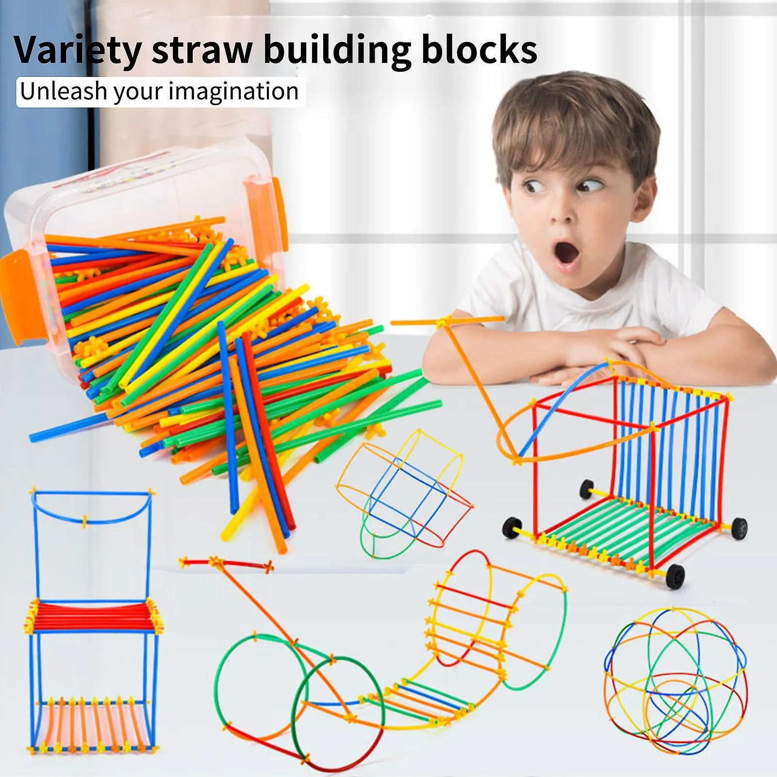 Rainbow Straw Constructor Stem Building Toys 110 pcs Interlocking Plastic Educational Toys Engineering Building Blocks -Construction Blocks- Colorful Motor Skills Interlocking Plastic Engineering Toys Best Educational Toys Gift for Boys & Girls image 4