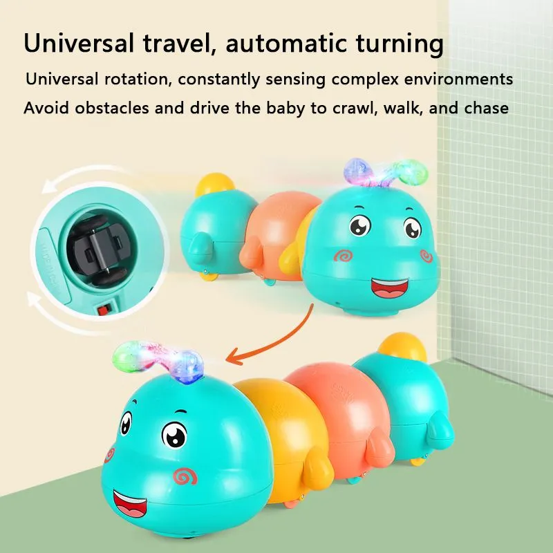 Electric Rocking Caterpillar Toy With Lamplight Music Automatic Obstacle Avoidance Crawling Toys Child Fun Interactive Game Gift  image 4