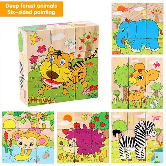  6 in 1 Wooden Block Puzzle 6 Sided Funny Universal Jigsaw Cubical Wooden Blocks  For 2 3 4+ Years Boy Girl Educational Montessori Toys Jigsaw Puzzle image 4