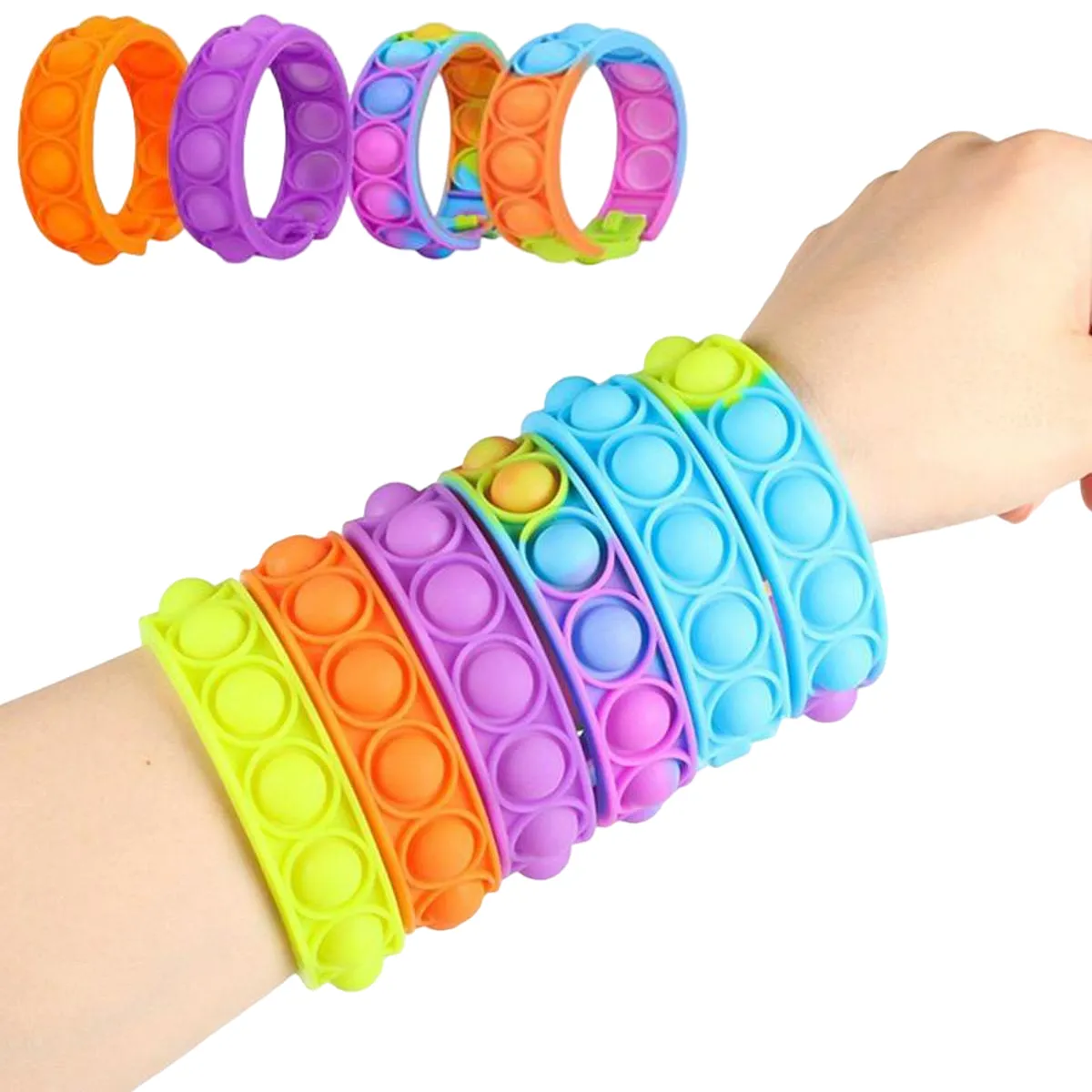 Popit Stress Relief Wristband Fidget Toys, Wearable Push Pop Bubble Sensory Fidget Hand Finger Press Silicone Bracelet Toy image 2
