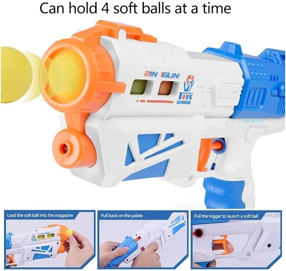 FunBlast Dual Function 5 Ball & Water Shoot Gunn Toy - Gunns Toys for Boys, Kids, Children | 2 in 1 Water Shoot Gun with 3 Bowling Pins & 5 Soft Ball Bullet Toy Gunss image 2