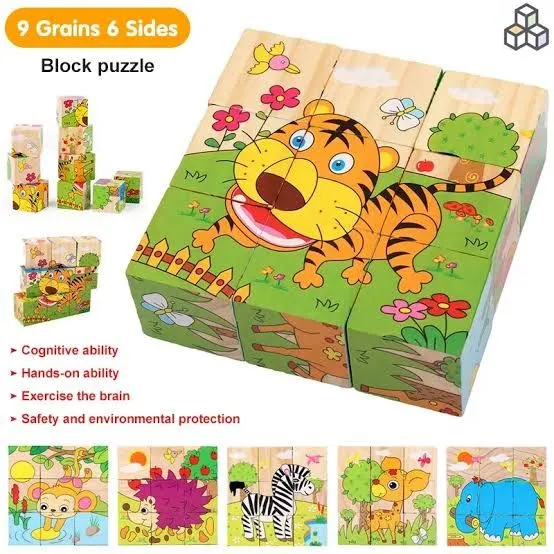  6 in 1 Wooden Block Puzzle 6 Sided Funny Universal Jigsaw Cubical Wooden Blocks  For 2 3 4+ Years Boy Girl Educational Montessori Toys Jigsaw Puzzle image 1