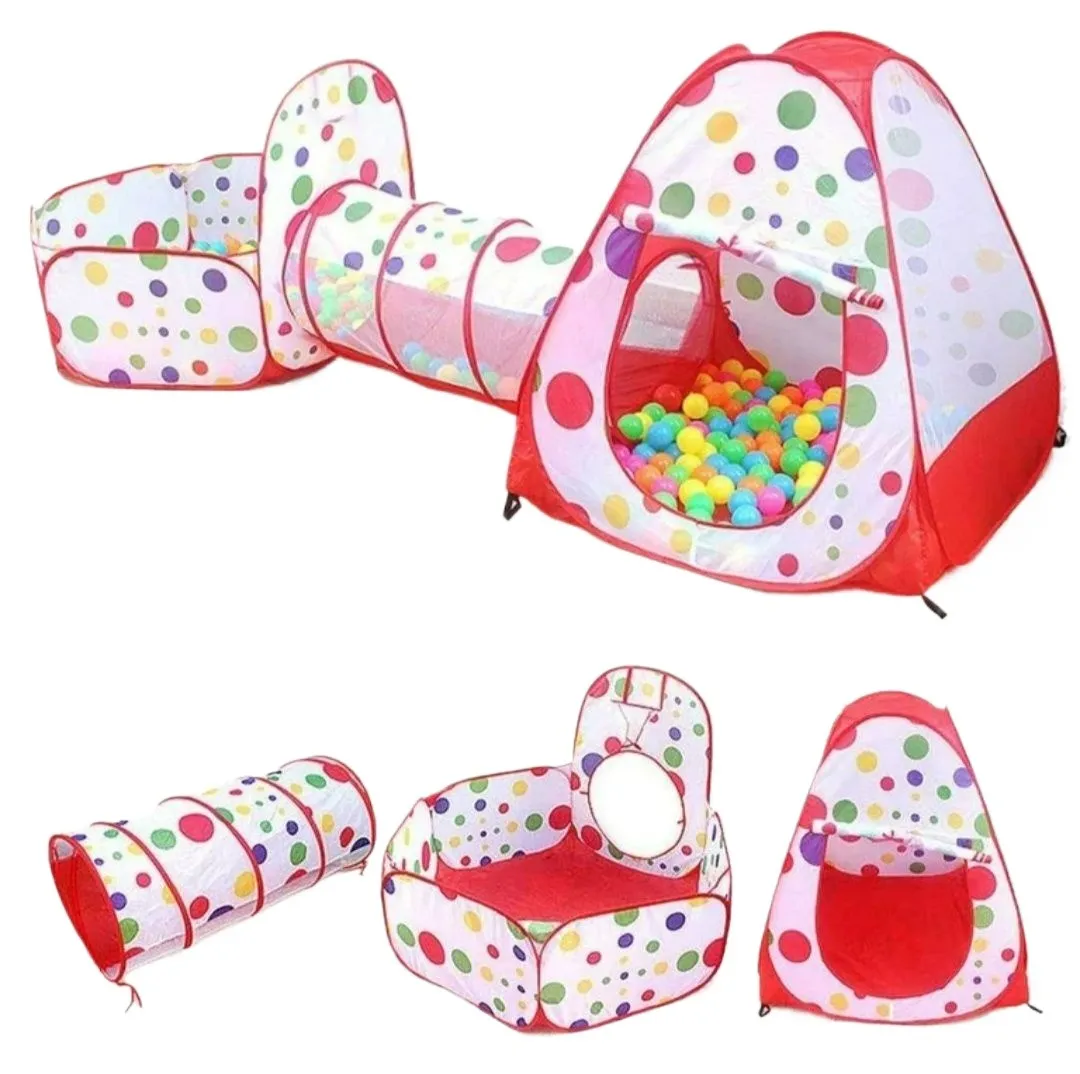 Nice baby 3 In1 Set Kids Play Tent Play Tunnel, Baby Ball Pit with Basketball Hoop, Pop Up Castle Tunnel Crawl Playhouse Toddlers Foldable Gifts for Boys&Girls(Balls Not Included) image 1