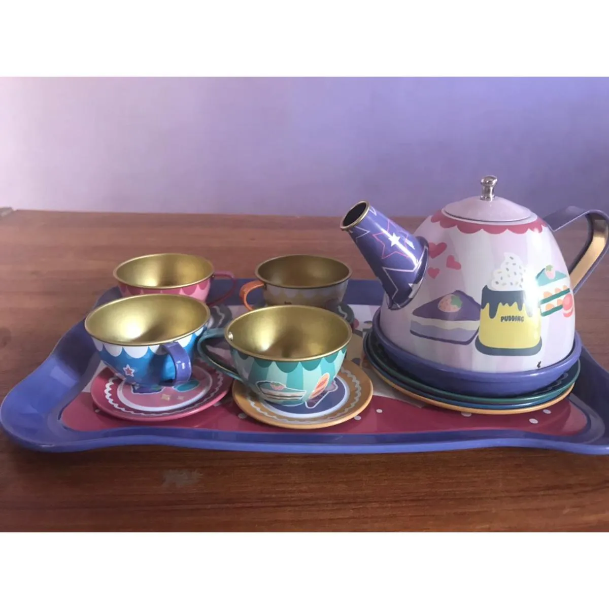 Kitchen Set With Metallic Body Pretend Play Colorful Utensils For Girls image 2