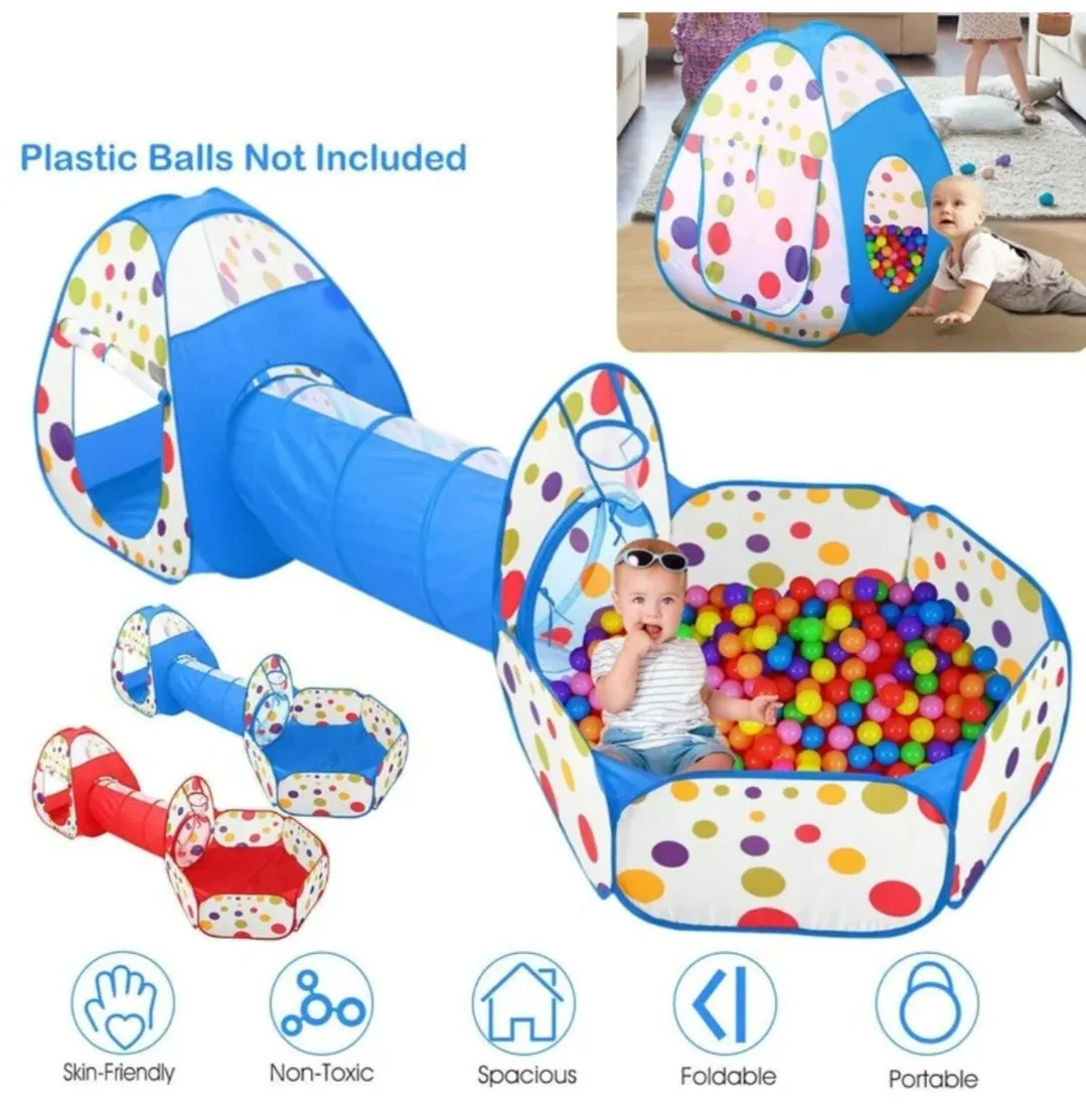 Nice baby 3 In1 Set Kids Play Tent Play Tunnel, Baby Ball Pit with Basketball Hoop, Pop Up Castle Tunnel Crawl Playhouse Toddlers Foldable Gifts for Boys&Girls(Balls Not Included) image 4