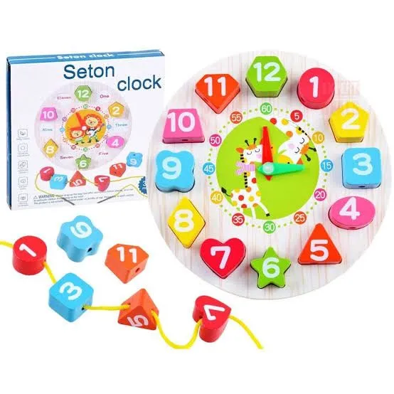 Wooden Shape Sorting Clock Educational ToyWooden Learning Clock Teaching Time Shape Sorting Number Blocks Puzzle ToyWooden Clock With Beads image 7