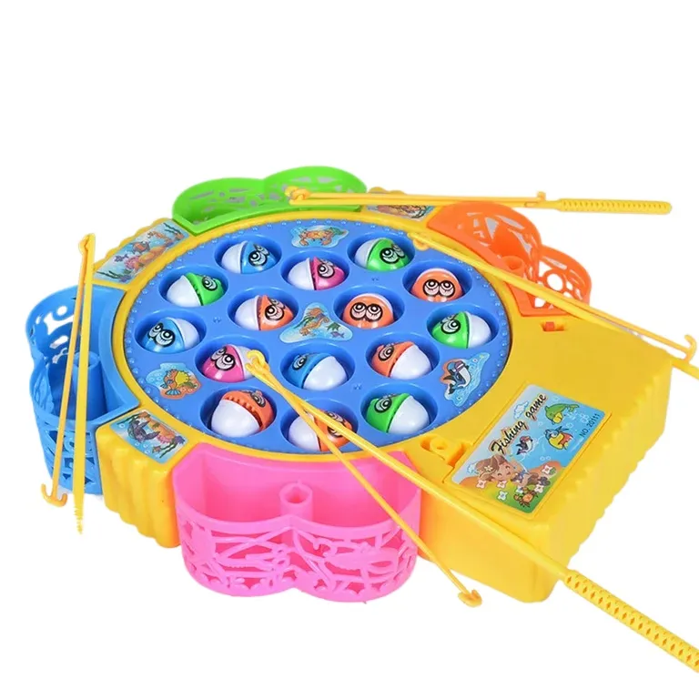 Fishing Game Toy Set with Rotating Board with Music On/Off Switch for Quiet Play, Includes Fishes and Fishing Poles, Safe and Durable Toy for Toddlers and Kids - 15 Pcs / 24 Pcs & 45 Pcs